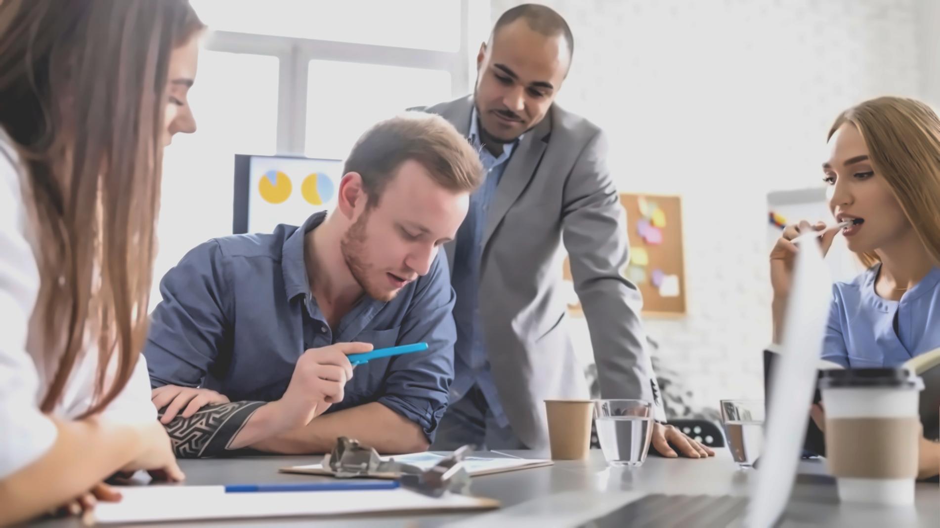 Professional business discussion focused on budget planning